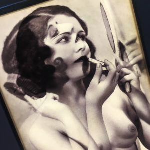 Mirror Girl and Lipstick - 1920s Burlesque Postcard Mashup - 11x9 Lightbox by Mini-Cinema (Detail)