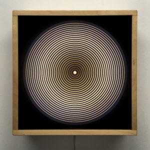 Music Record Yellow Side.A - Graphic Line Art Optical Illusion - 12×12 Lightbox by Mini-Cinema