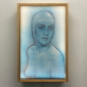 Pixelated Man Ray - 1930s Meret Oppenheim Vanishing Portrait - 18x12 Lightbox by Mini-Cinema -Front Ply