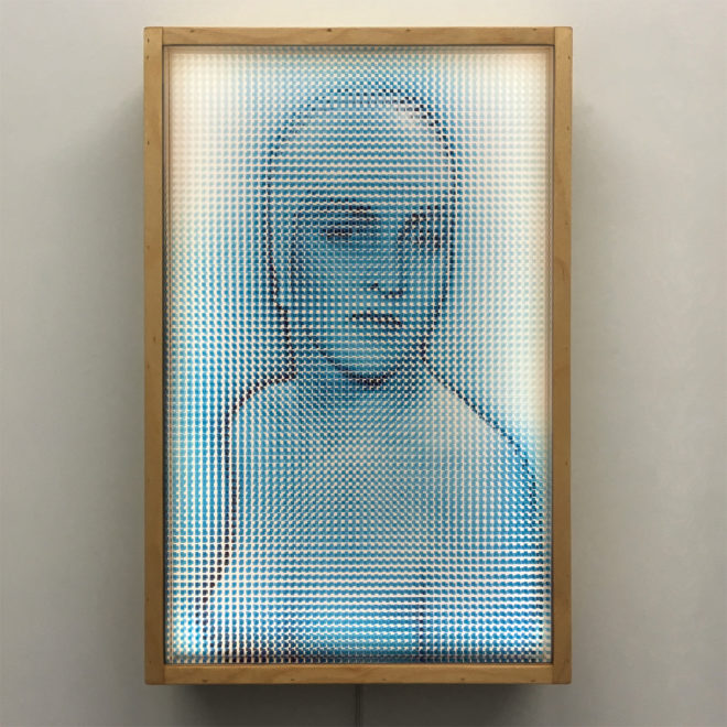 Pixelated Man Ray - 1930s Meret Oppenheim Vanishing Portrait - 18x12 Lightbox by Mini-Cinema -Front Ply