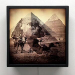 Vanishing Sphinx and Pyramids of Giza Egypt - 12x12 Lightbox -BLK