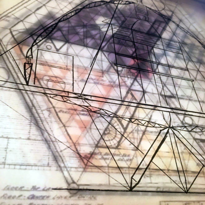 Bucky's Masterplan #2 - Mid Century Architecture Sketches - 12x12 Lightbox by Mini-Cinema (Detail)