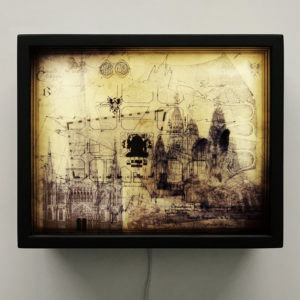 Gaudi Masterplan Architecture Sketches - Multiple Print Depth Effect - 9x11 Lightbox -BLK