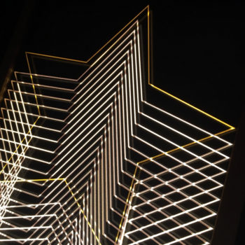 Gold Star Tower – Graphic Line Art Optical Illusion - 11x9 Led Lightbox by Mini-Cinema (Detail)