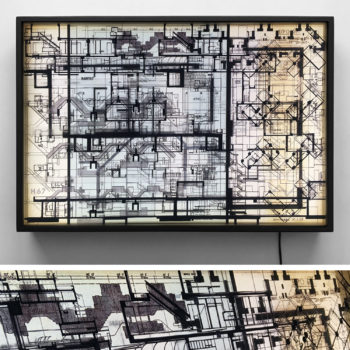 Habitat67 Masterplan #1 - Mid Century Architecture Sketches - 14x20 Lightbox by Hugo Cantin : Mini-Cinema -Front-BLK