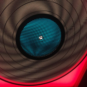 Blue Mirror Ball on Fuchsia - Spinning Lux Records Op Art – 12x12 Lightbox