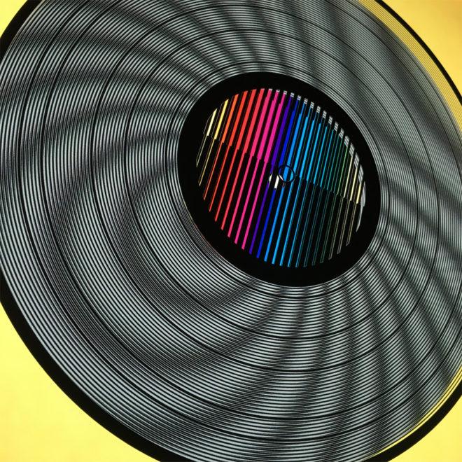 Prismacolor Interference on Yellow - Spinning Lux Records Op Art – 12x12 Lightbox