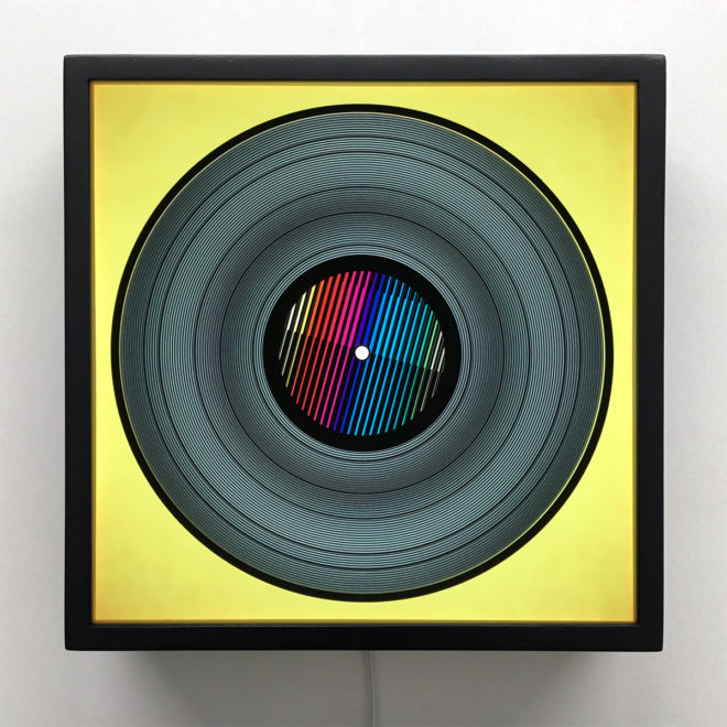 Prismacolor Interference on Yellow - Spinning Lux Records Op Art – 12x12 Lightbox