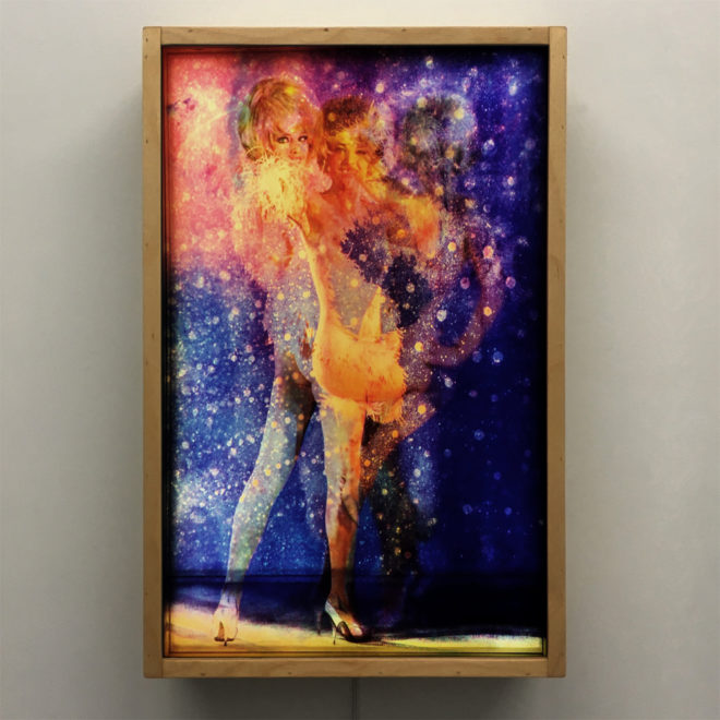 Vanishing Cheesecake Disco Queen - 1970s Postcards Mashup - 18x12 Lightbox by Mini-Cinema