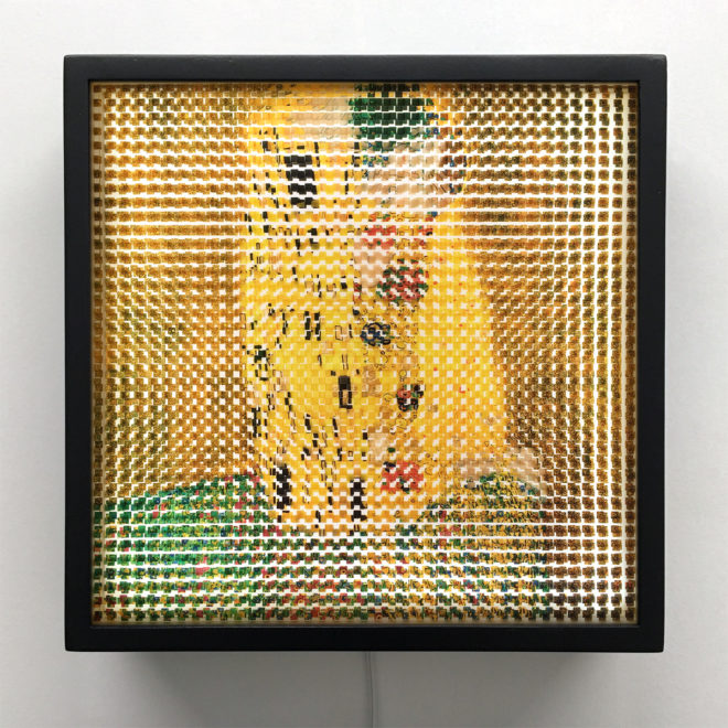 Pixelated Kiss - Klimt Homage - 12x12 Lightbox by Mini-Cinema