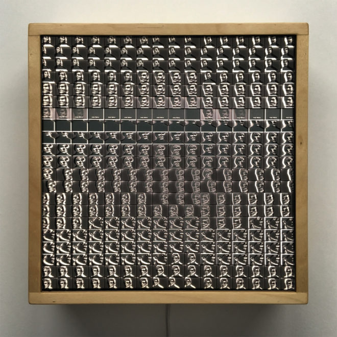 Andy Warhol Portrait – Double Print Optical Illusion - 12×12 Lightbox by Mini-Cinema