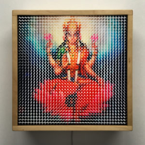 Pixelated Lakshmi On Lotus - Hindu Goddess Superstar - 12x12 Lightbox by Mini-Cinema / Hugo Cantin