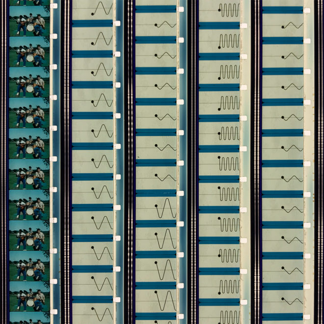 Sound Waves #2 - Music Documentary - 16mm Film Collage - Lofty 36x36 Light Art by Hugo Cantin : Mini-Cinema _close2