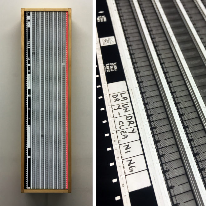 Laundry Dry Cleaning Abstraction - 16mm Film Collage - 28x7 Lightbox by Hugo Cantin : Mini-Cinema _MIX