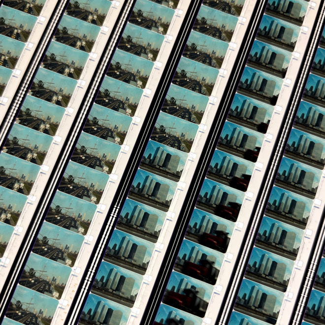 1980 Toronto Street Scene - 16mm Film Collage - 12x12 Lightbox by Hugo Cantin : Mini-Cinema _close1