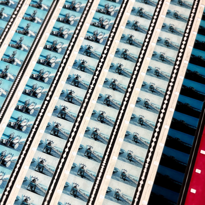 Zulu Rickshaw & Surfer Boys - 16mm Film Collage - 12x12 Lightbox by Hugo Cantin : Mini-Cinema _close2