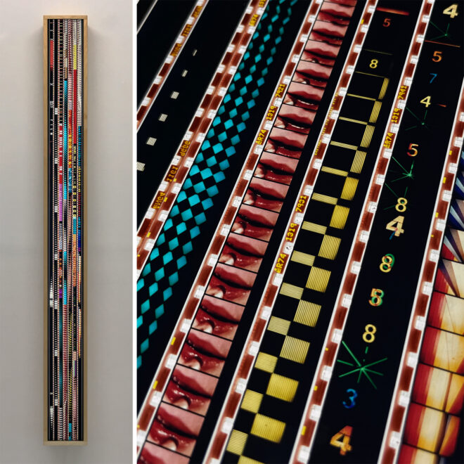 Lipstick Cut-Up Mix - 16mm Film Collage - 58x5 Long Slim Lightbox by Mini-Cinema - Hugo Cantin