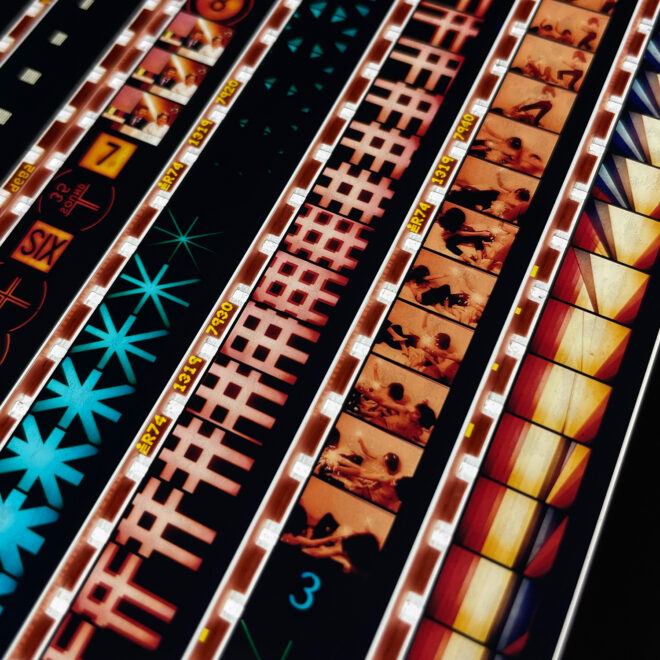 Lipstick Cut-Up Mix - 16mm Film Collage - 58x5 Long Slim Lightbox by Mini-Cinema - Hugo Cantin _close3