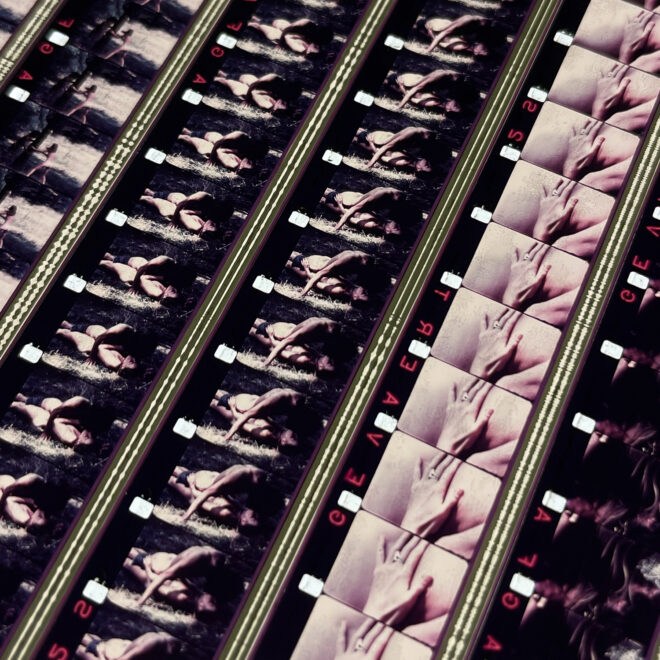 Bobinelli 1971 Hippie Love Story - 16mm Film Collage - Lofty 30x30 Lightbox by Hugo Cantin - Mini-Cinema _close2