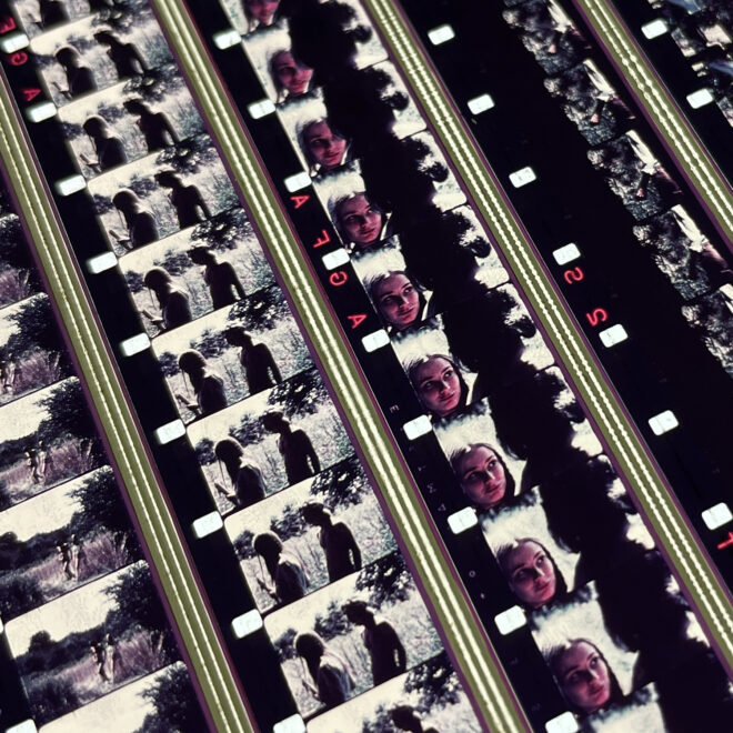 Bobinelli 1971 Hippie Love Story - 16mm Film Collage - Lofty 30x30 Lightbox by Hugo Cantin - Mini-Cinema _close3