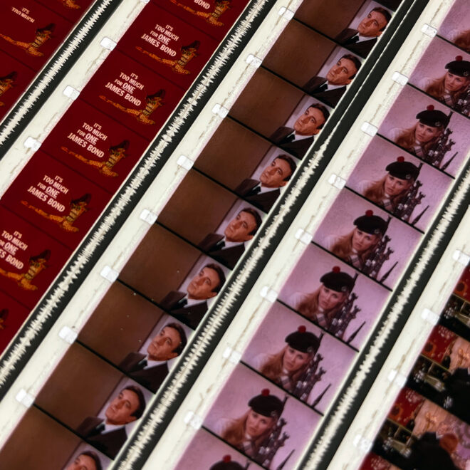 Casino Royale 1967 James Bond Spoof Movie Trailer - 16mm Film Collage - 18x18 Lightbox by Mini-Cinema - Hugo Cantin _close3