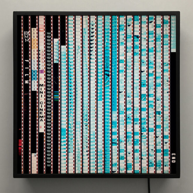 Ephemeral Swim 1965 Naturist Lifestyle Documentary - 16mm Film Collage - 14x14 Lightbox by Hugo Cantin : Mini-Cinema _FRONT