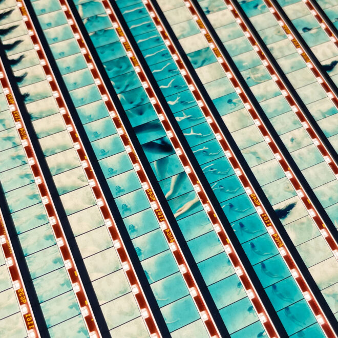 Ephemeral Swim 1965 Naturist Lifestyle Documentary - 16mm Film Collage - 14x14 Lightbox by Hugo Cantin : Mini-Cinema _close2