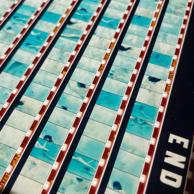 Ephemeral Swim 1965 Naturist Lifestyle Documentary - 16mm Film Collage - 14x14 Lightbox by Hugo Cantin : Mini-Cinema _close5