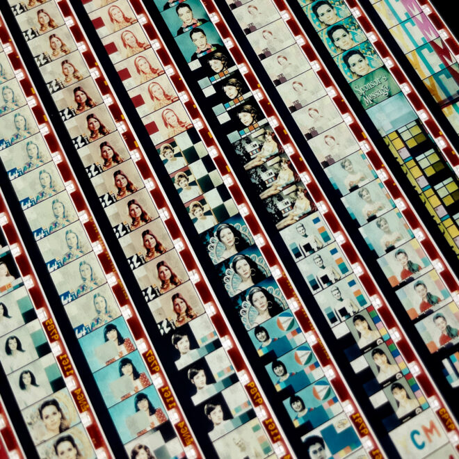 Film Fair Utopia - Leader Ladies Mashup - 16mm Film Collage - 12x12 Lightbox by Mini-Cinema - Hugo Cantin _close1