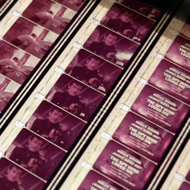 James Bond The Spy Who Loved Me 1977 Movie Teaser - 16mm Film Collage - 12x12 Lightbox by Mini-Cinema - Hugo Cantin _close1