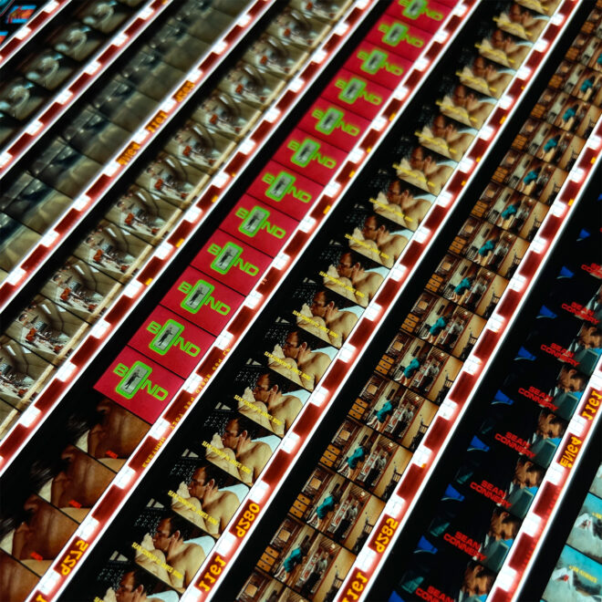 James Bond You Only Live Twice 1967 Movie Trailer - 16mm Film Collage - 30x30 Lightbox by Hugo Cantin - Mini-Cinema _close4