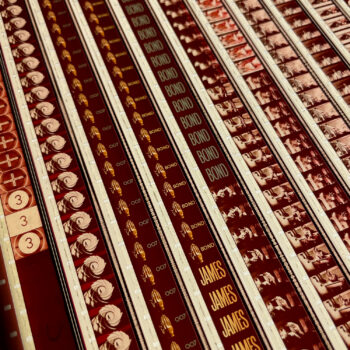 Goldfinger 1964 James Bond Movie Trailer - 16mm Film Collage - 24x24 Lightbox_close1